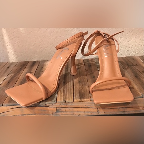 SHEIN Square Toe Tan/Nude Strappy Stiletto Heels - Size 6 - Picture 4 of 13